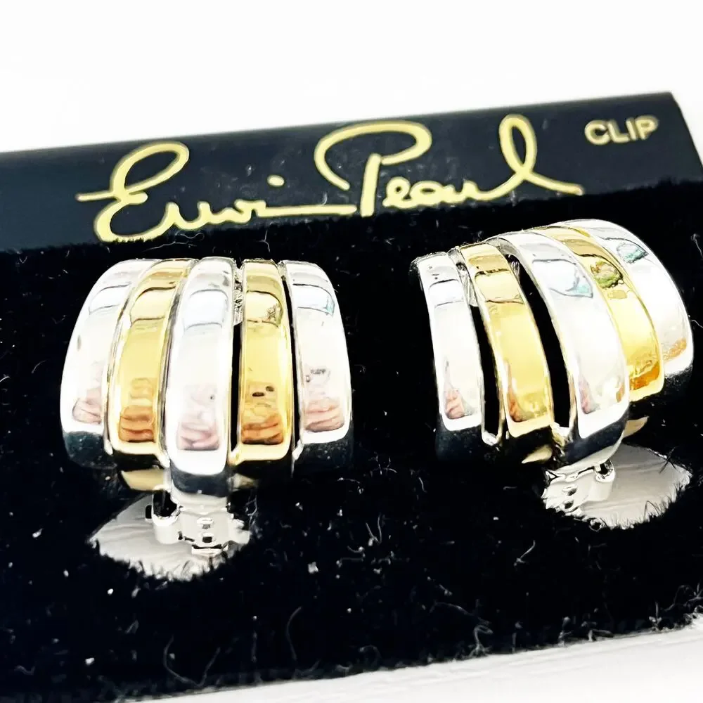 Erwin Pearl NOS Mixed Metal Art Deco Clip Earrings